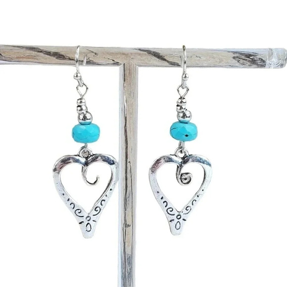 Unbranded Jewelry - Western Boho Heart cutout beaded Dangle Turquoise Earrings